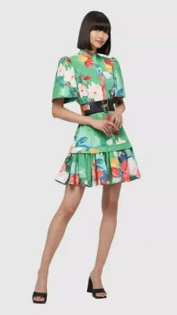 Leo Lin Shirt Dress Lilypad Florescene Mini Green Size AU 6 for rent on The Volte - image 1