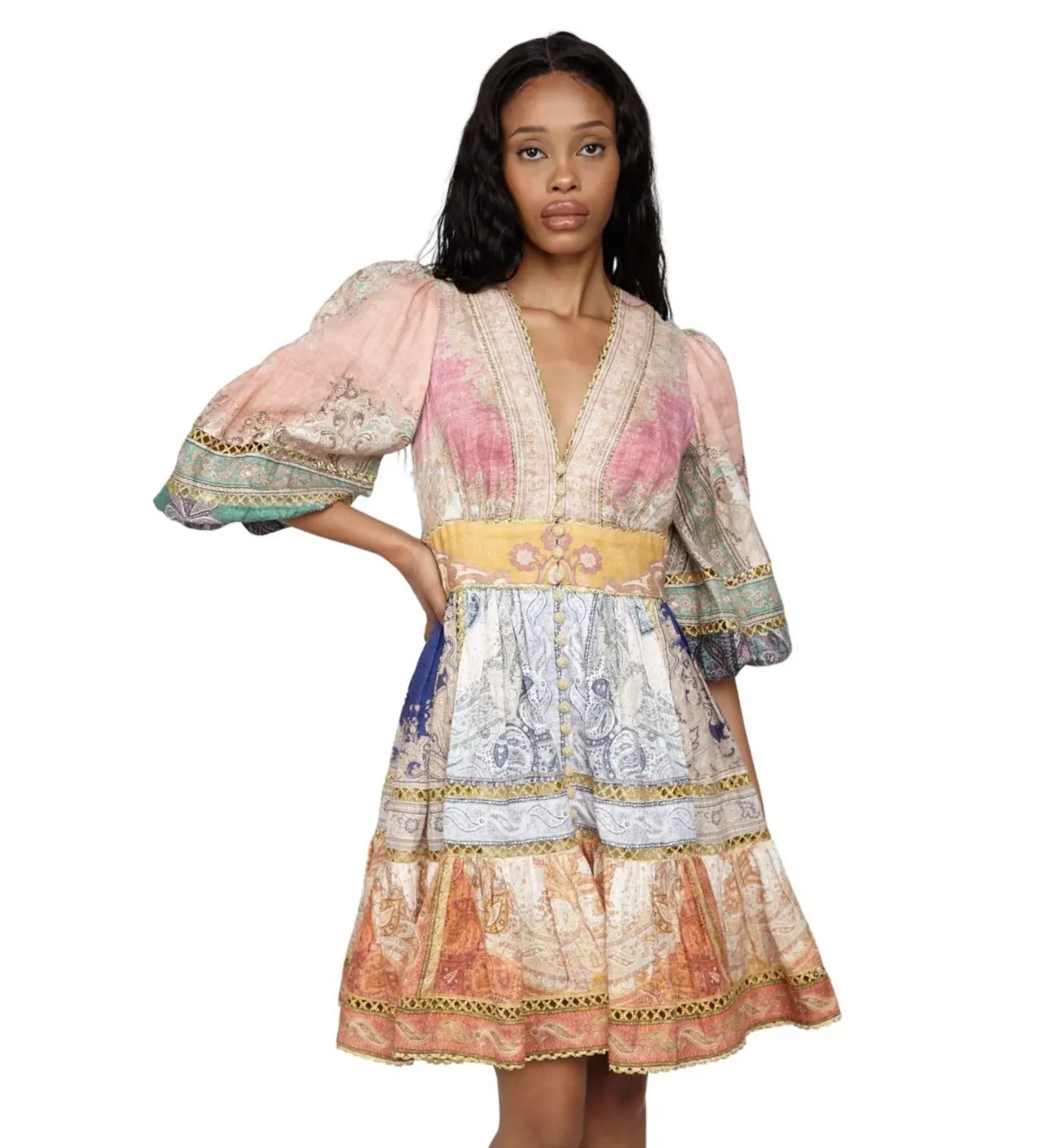 Zimmermann Anneke Lantern Mini Dress in Paisley Print Size 4/AU 16 - Image 5