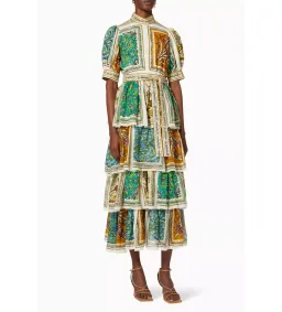 Alemais Delphine Tiered Linen Midi Dress Print Size 10 for rent on The Volte - image 1