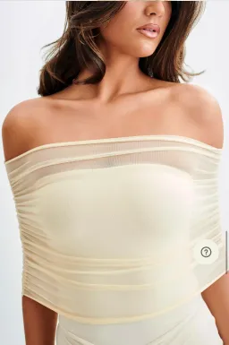 Meshki Caspian Slinky Mesh Off Shoulder Maxi Dress Ivory Size 6 for rent on The Volte - image 8