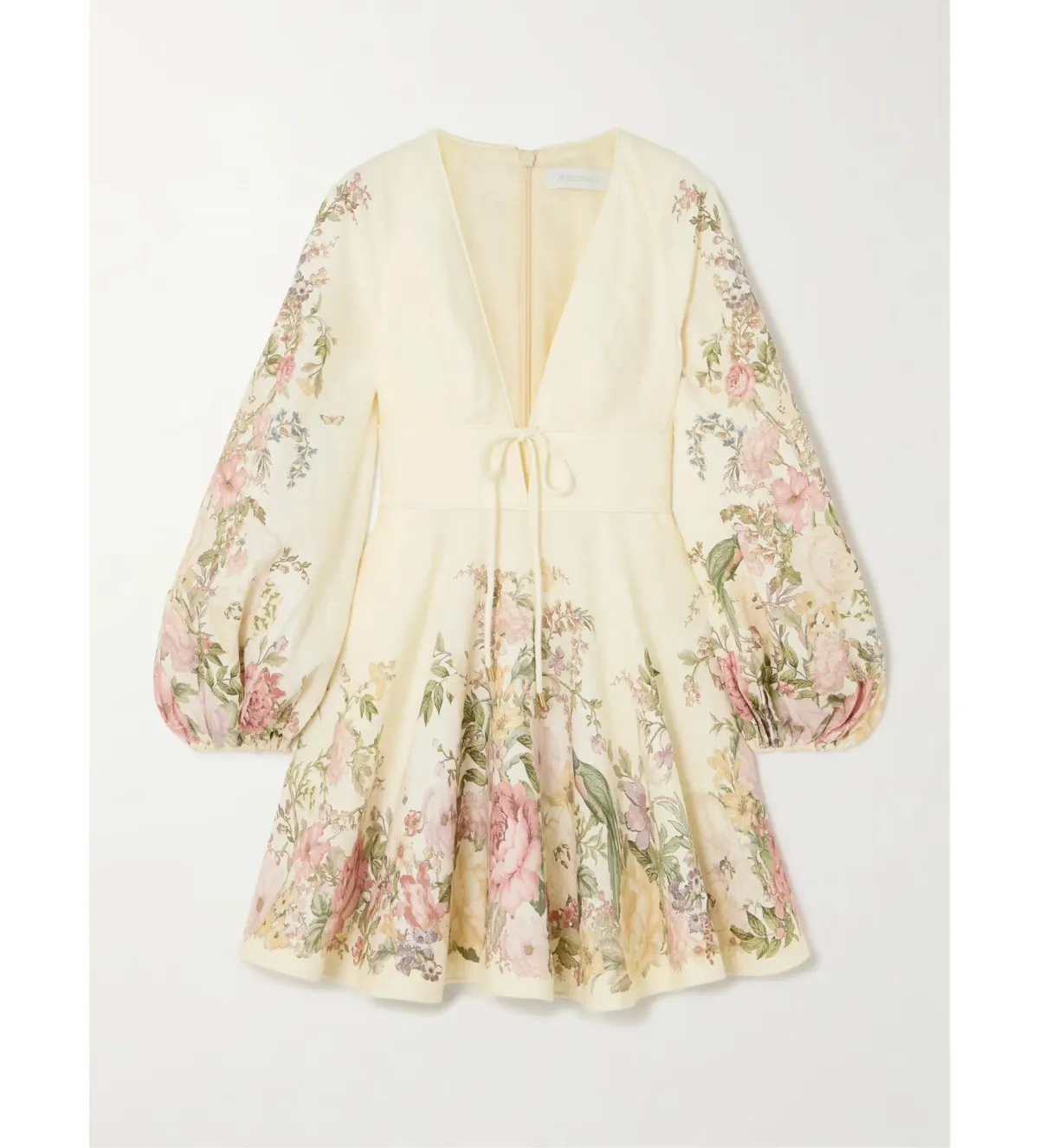 Zimmermann Waverly Plunge Tie-detailed Floral-print Linen Mini Dress Floral Size 0/Au 8 - Image 3