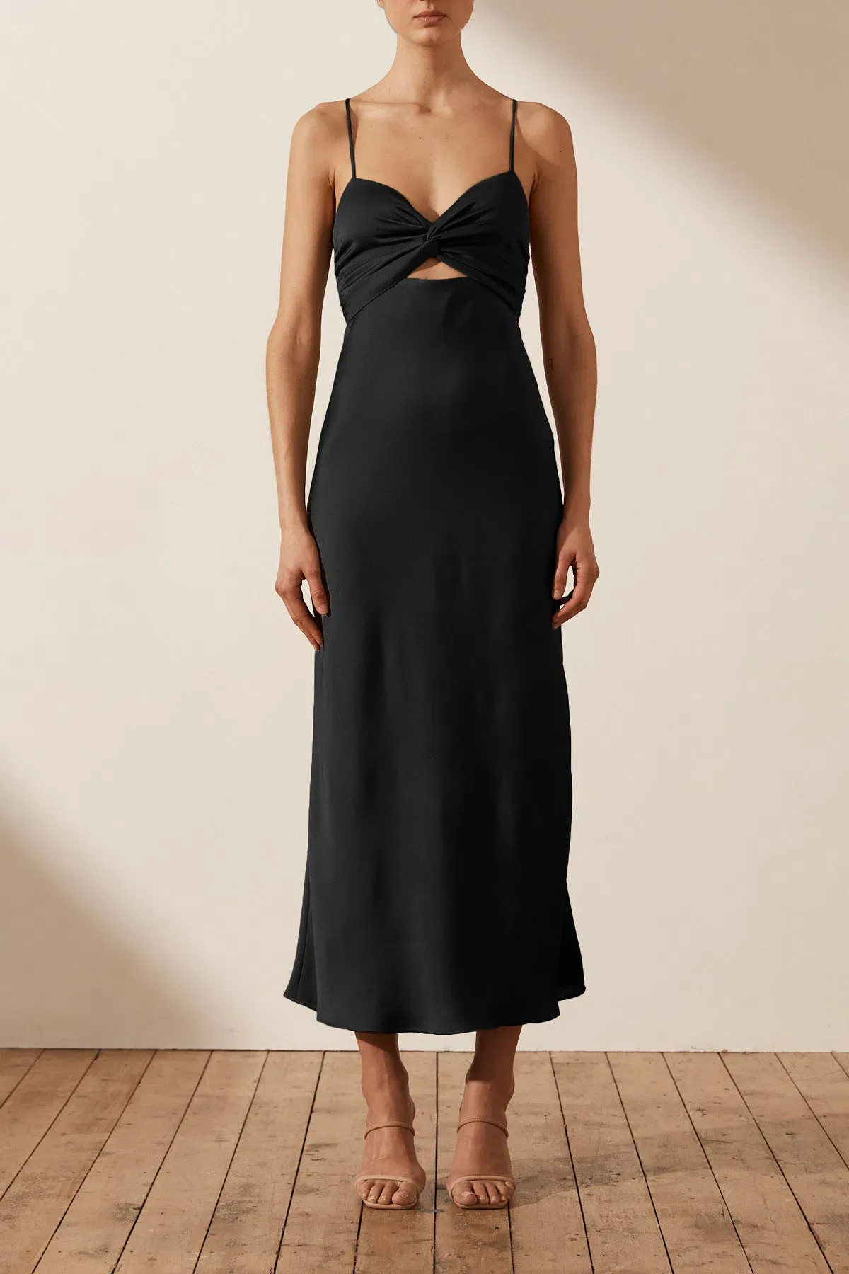 Shona Joy Luxe Twist Front Sleeveless Midi Dress Onyx Black Size 12 - Image 1