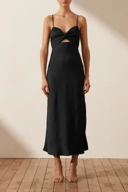 Shona Joy Luxe Twist Front Sleeveless Midi Dress Onyx Black Size 12 for rent on The Volte - image 1