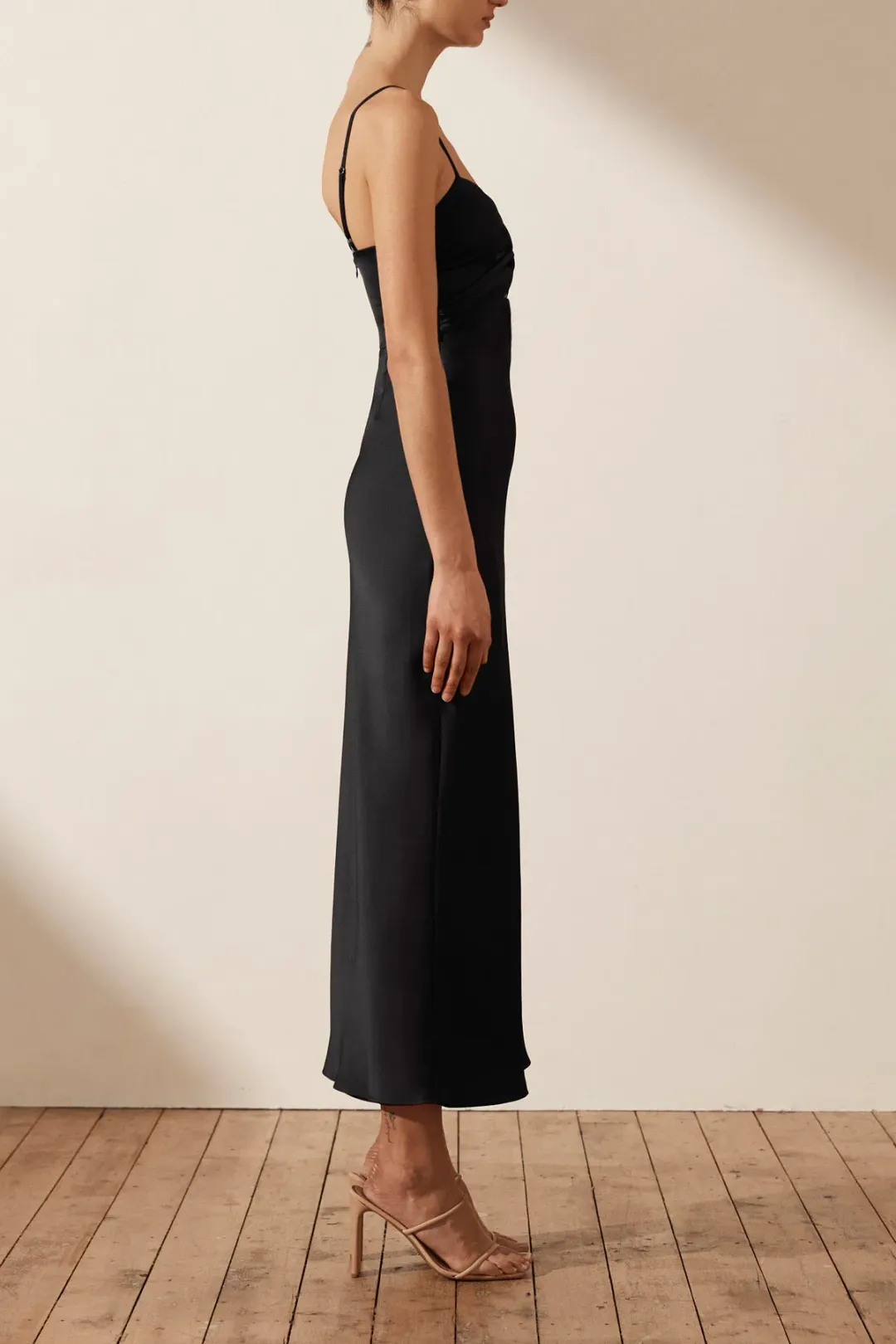 Shona Joy Luxe Twist Front Sleeveless Midi Dress Onyx Black Size 12 for rent on The Volte - main image