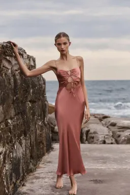 shona joy eloise lace up midi dress size 8 for rent on The Volte - image 1