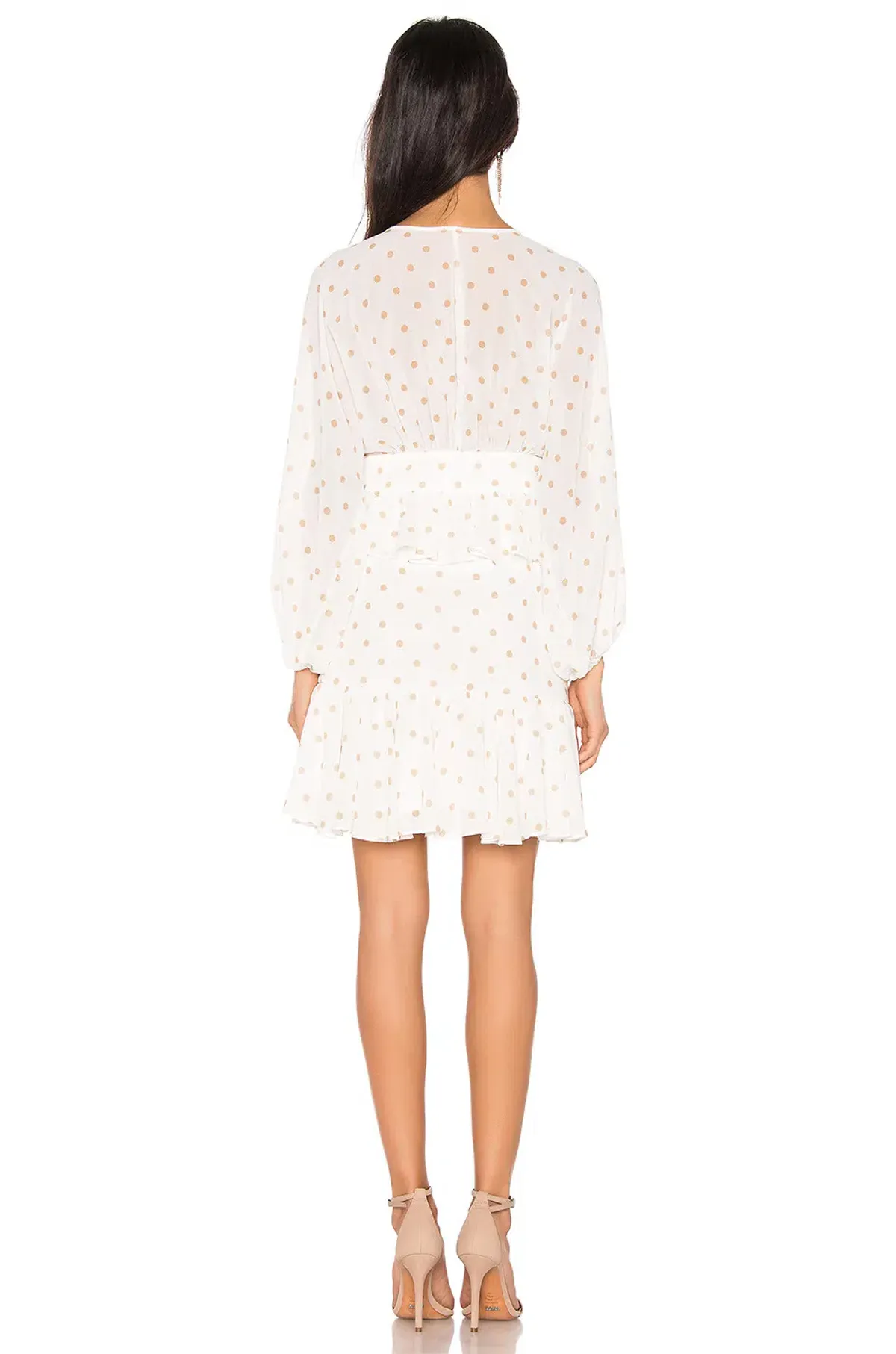 Shona Joy Sophia Plunged Ruffle Mini Dress White/Nude Spot Size 8 - Image 2