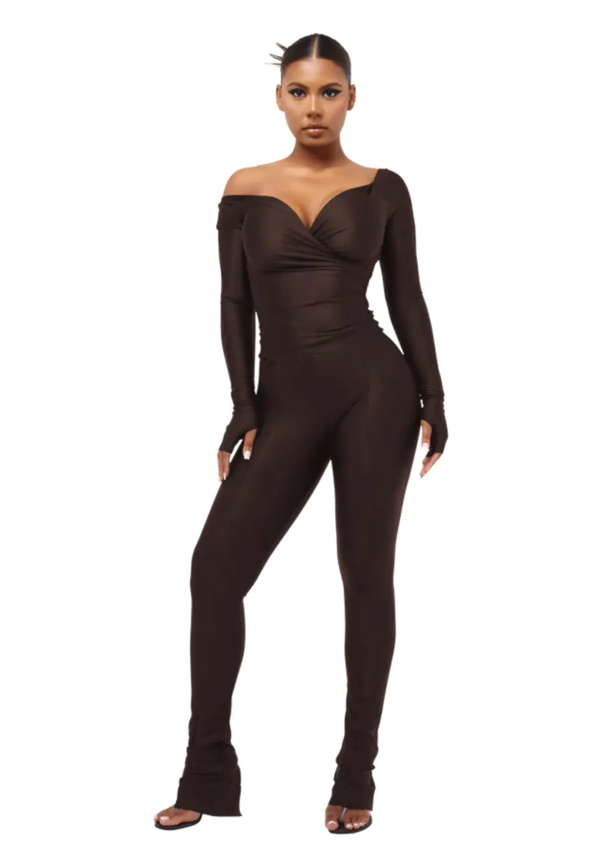 COUCOO LANAI LONG-SLEEVED TOP & LEGGINGS CHOCOLATE SIZE 8 for rent on The Volte - main image