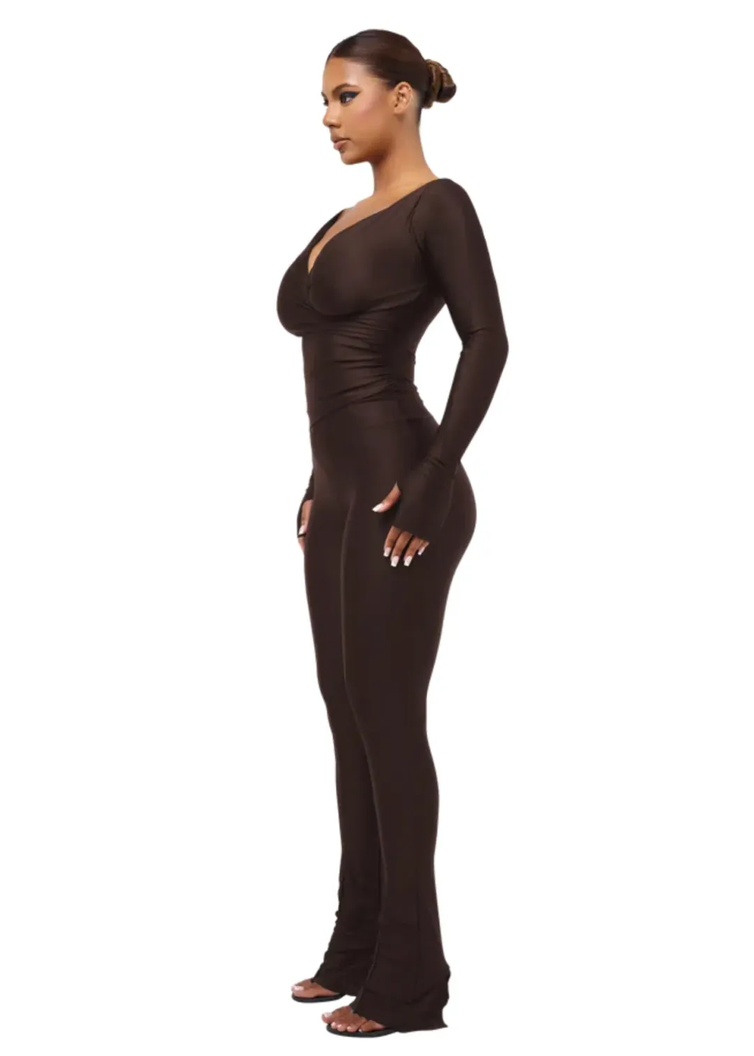 COUCOO LANAI LONG-SLEEVED TOP & LEGGINGS CHOCOLATE SIZE 8 for rent on The Volte - main image
