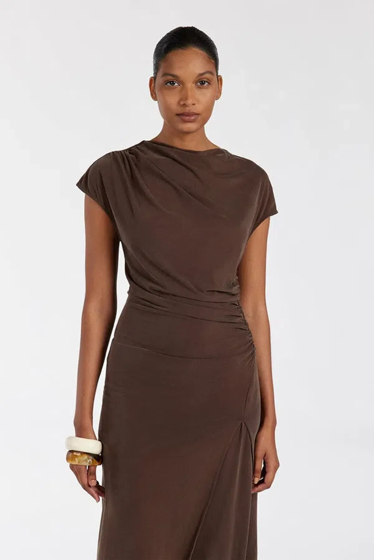 Dissh Rio Bitter Choc Draped Tunic Top & Wide Leg Modal Pant Set Brown Size 8 - Image 3