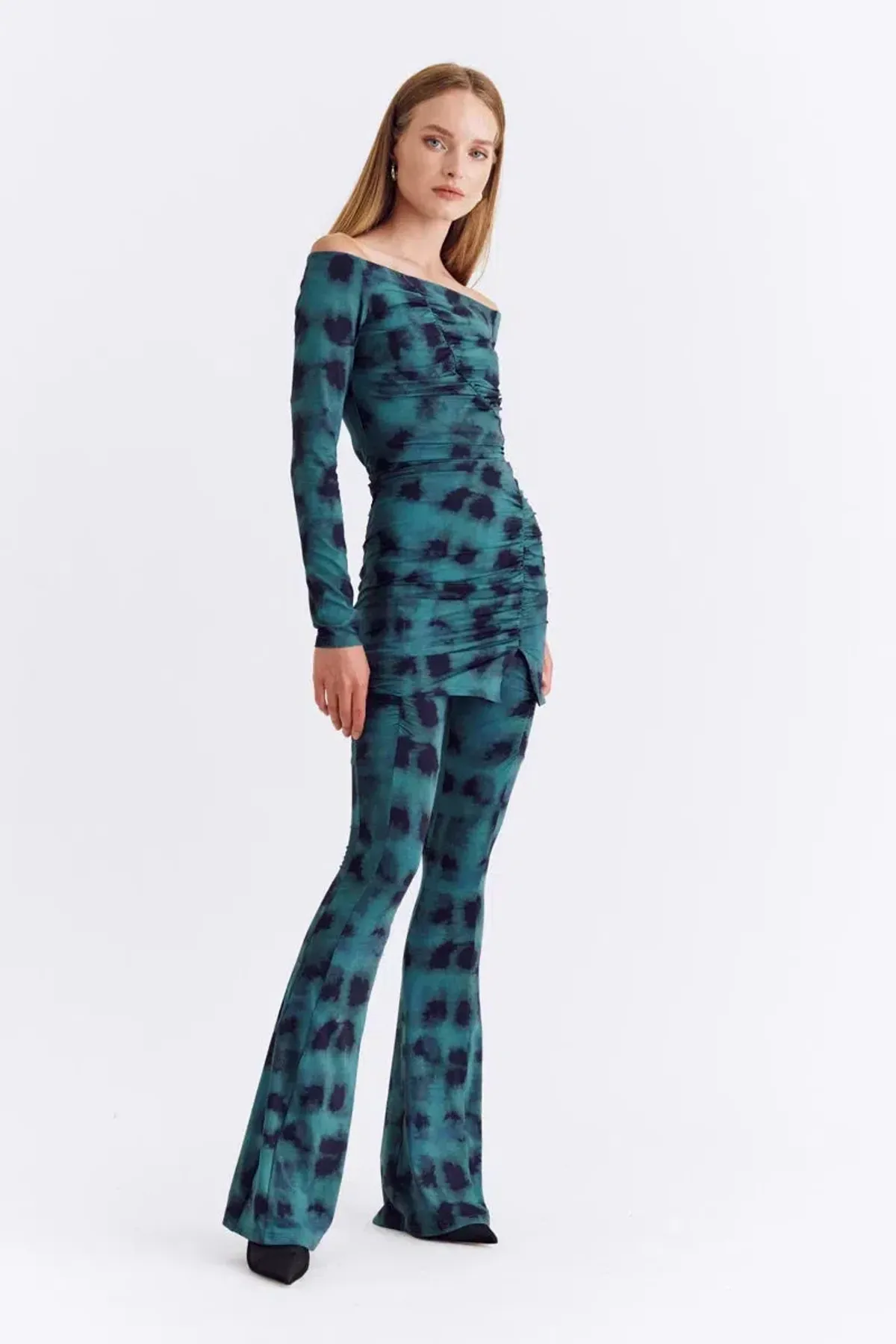 Suboo Shibori Long Sleeve Off Shoulder Dress Mini Green Size 8 - Image 6