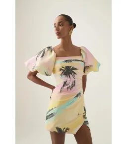 Aje Paradise Wrap Front Mini Dress Sunset Sky Size AU 10 for rent on The Volte - image 4