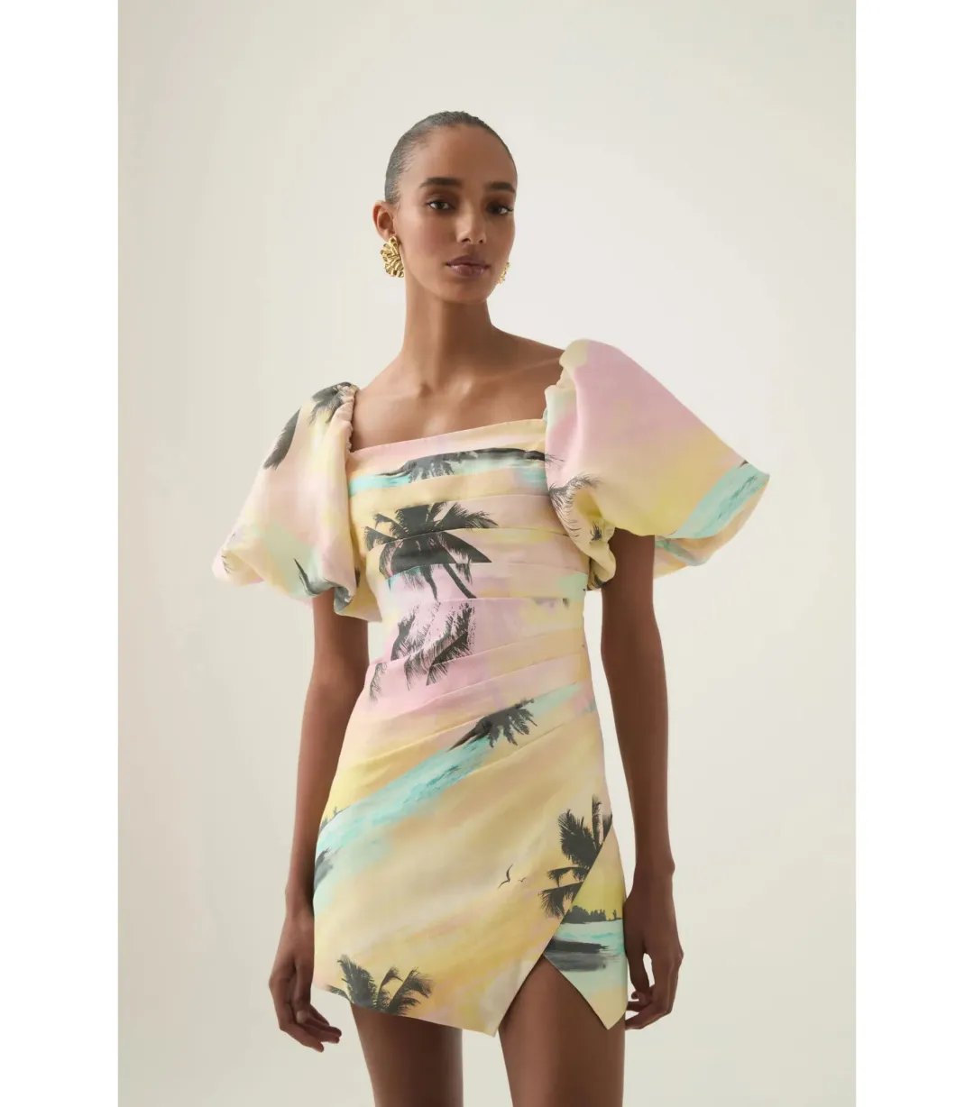 Aje Paradise Wrap Front Mini Dress Sunset Sky Size AU 10 for rent on The Volte - main image