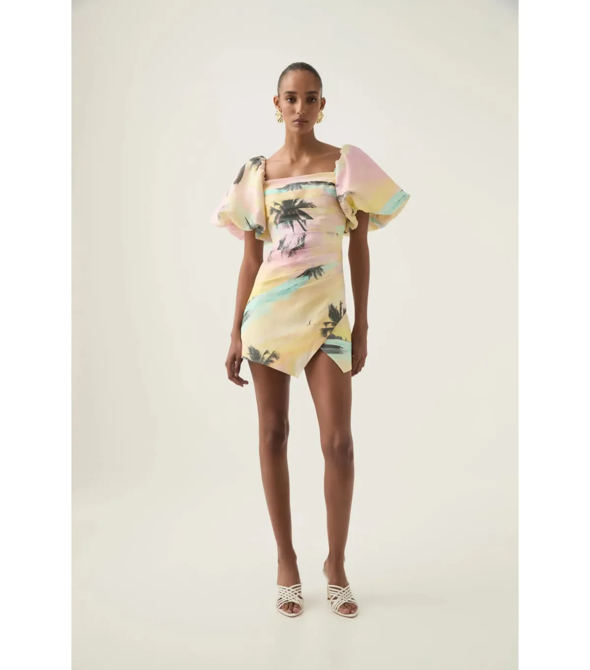 Aje Paradise Wrap Front Mini Dress Sunset Sky Size AU 10 for rent on The Volte - main image