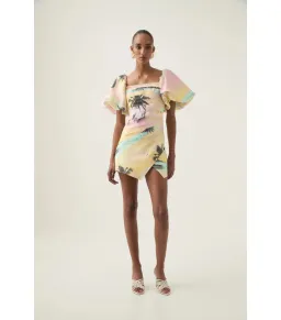 Aje Paradise Wrap Front Mini Dress Sunset Sky Size AU 10 for rent on The Volte - image 1