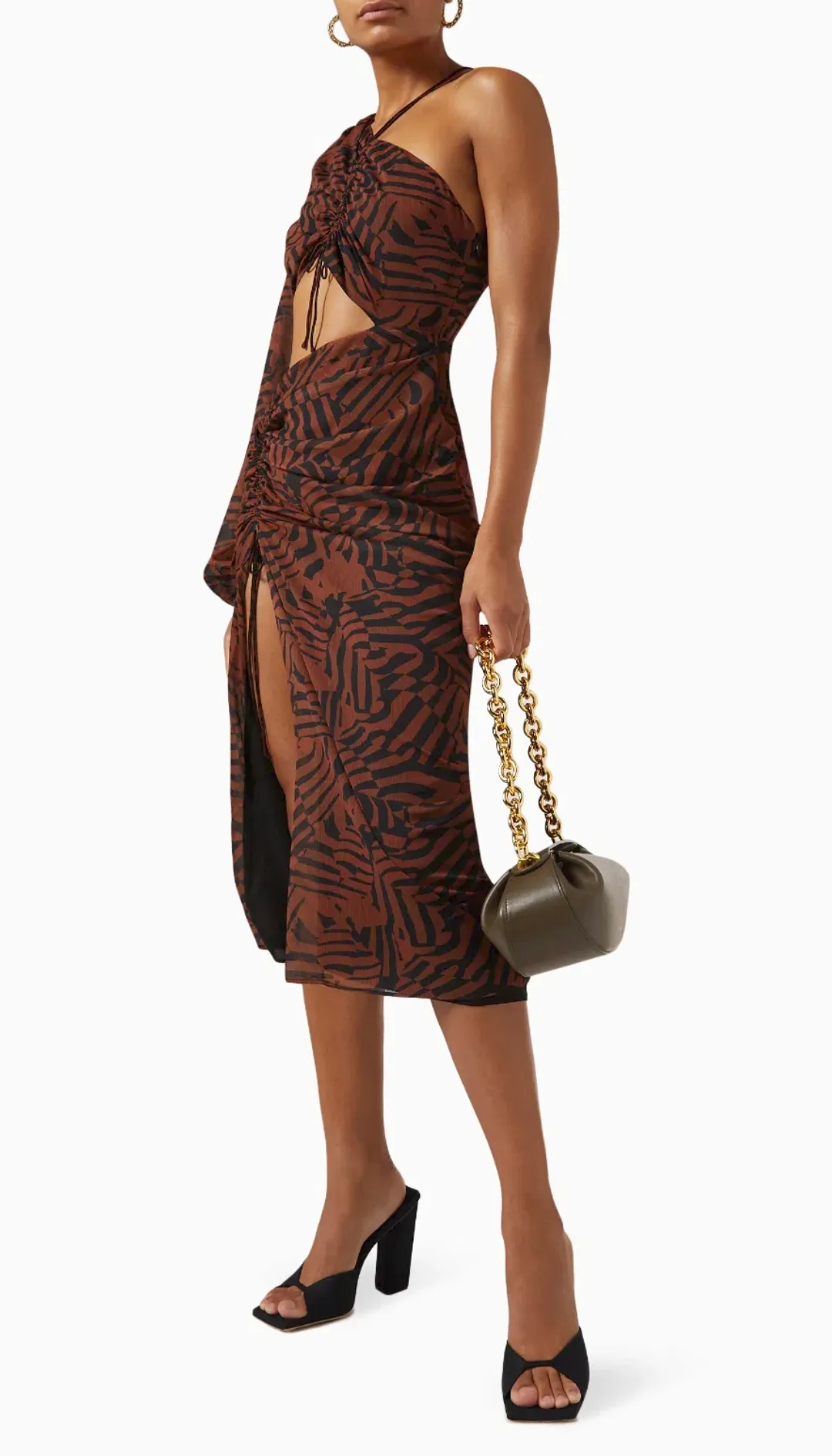 MISHA Bernadette Zebra Print Midi Dress Brown Size 8 for rent on The Volte - main image