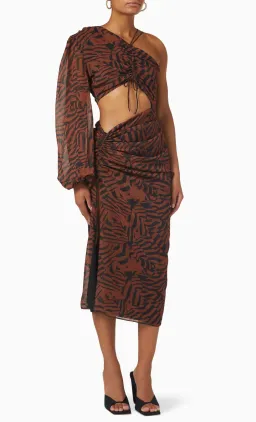 MISHA Bernadette Zebra Print Midi Dress Brown Size 8 for rent on The Volte - image 1