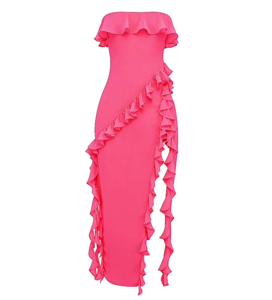 House of CB Sarina Ruffle Maxi Dress Fuchsia Size XS / AU 6 for rent on The Volte - main image