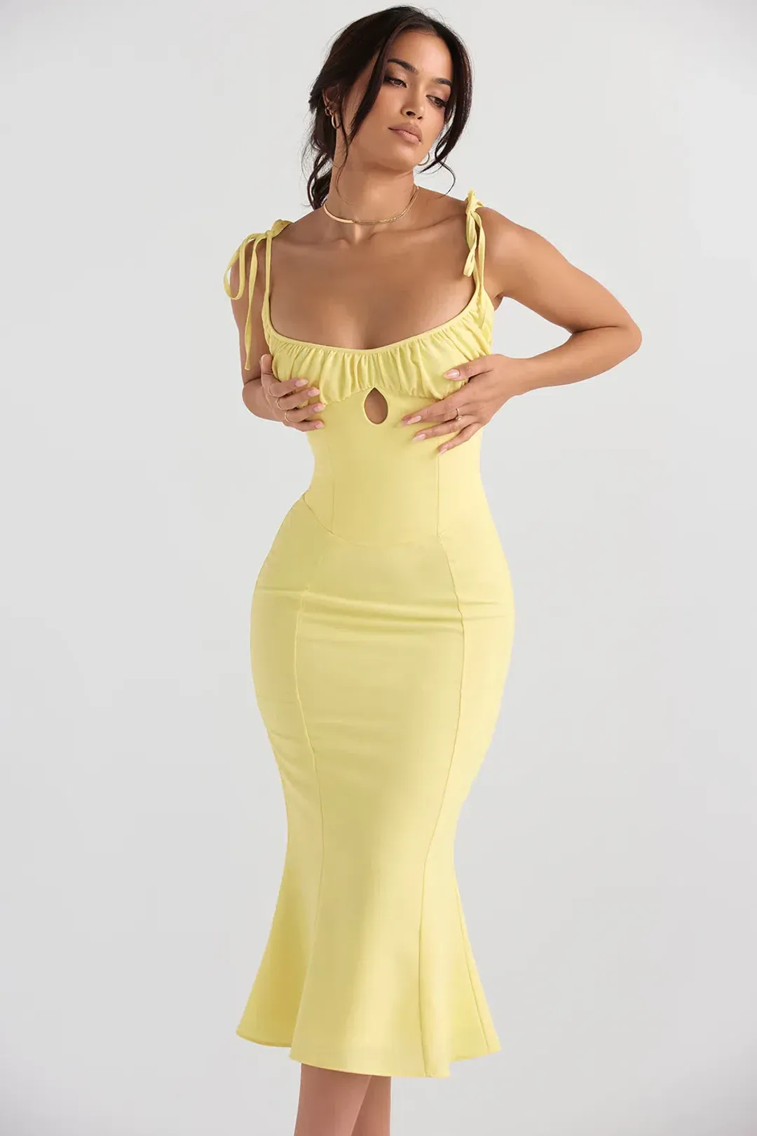 House Of Cb Soren Buttercup Cutout Midi Dress Size AU 8 for rent on The Volte - main image