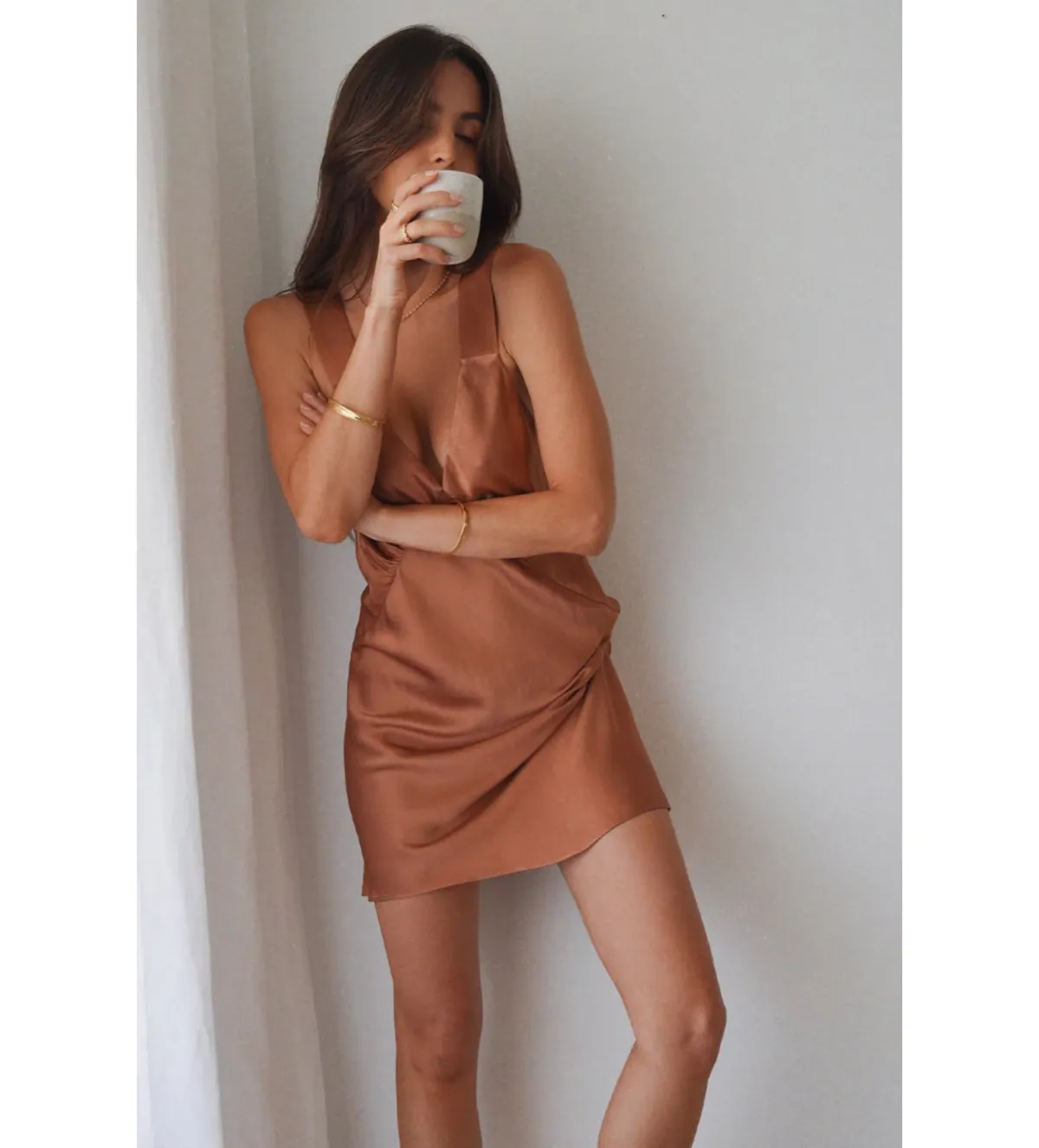 SHONA JOY La Lune Plunged Slip Dress Copper Size XS / AU 6 - Image 2