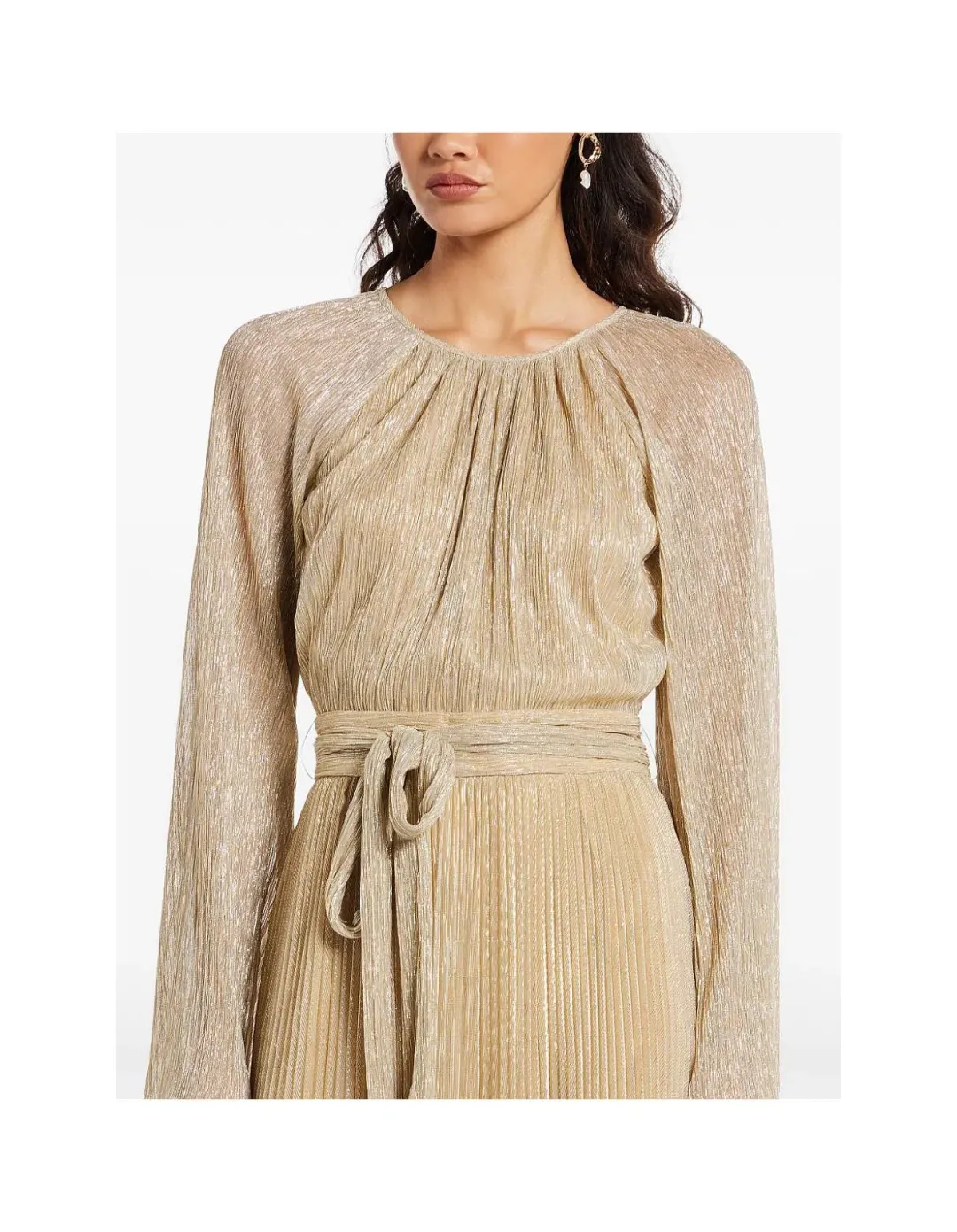 Simkhai Long Sleeve Belted Maxi Gown Gold Size 12/8 for rent on The Volte - main image