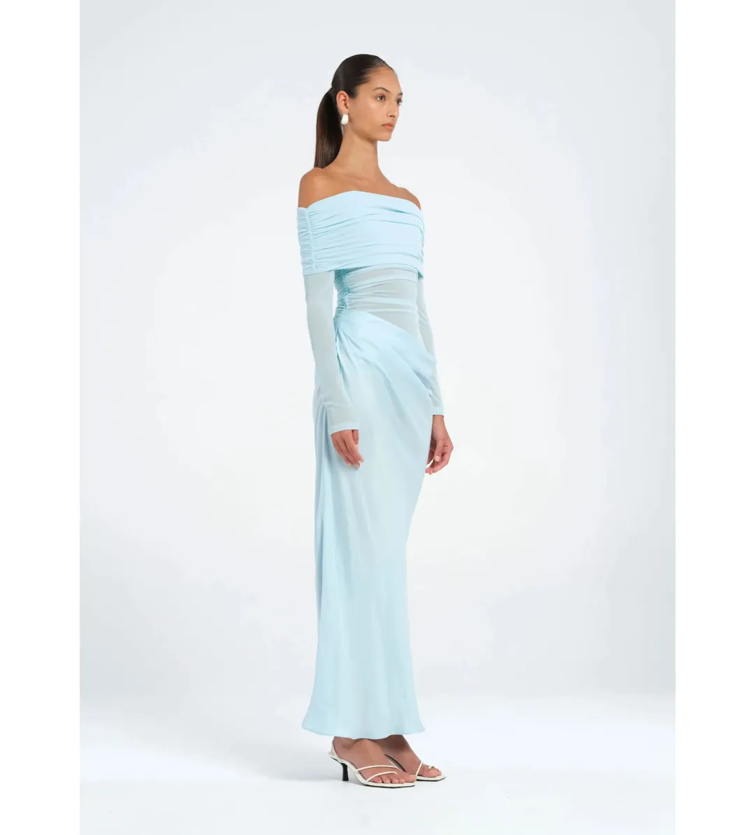 Benni Yasmin Off Shoulder Maxi Dress Baby Blue Size 6 for rent on The Volte - main image