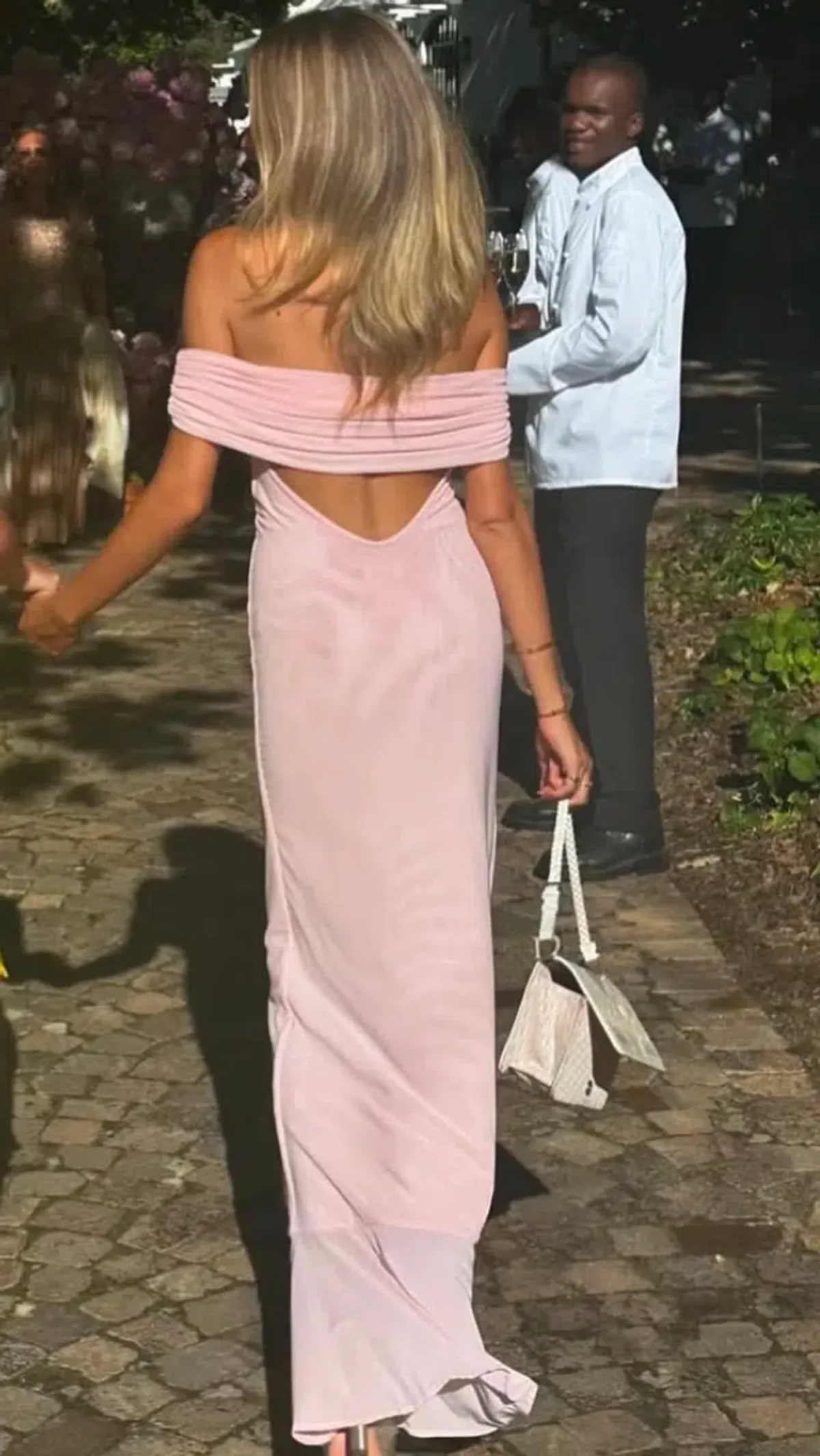 Meshki Audrey Off Shoulder Mesh Maxi Dress Pale Pink Size 12 - Image 5