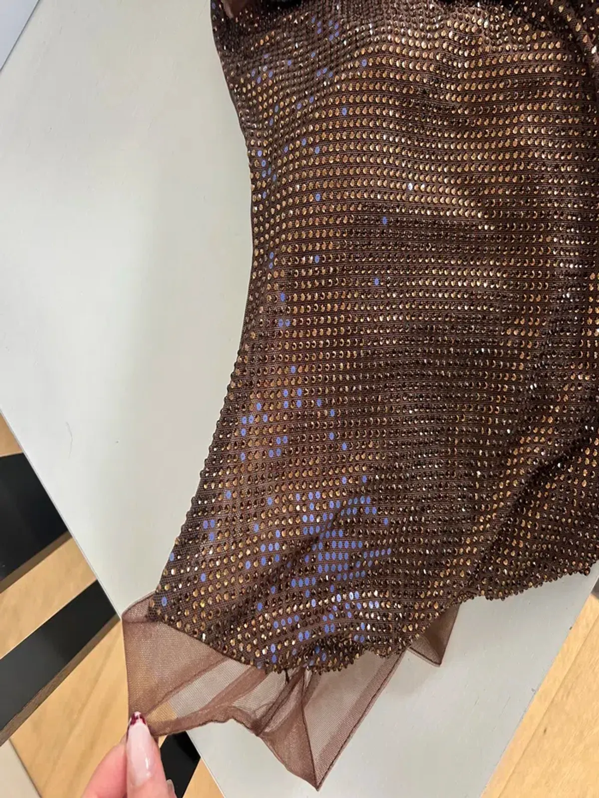 MESHKI Jasmyn Hot Fix Maxi Dress With Mesh Back Chocolate Size 4 - Image 3