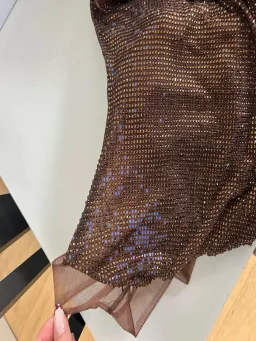 MESHKI Jasmyn Hot Fix Maxi Dress With Mesh Back Chocolate Size 4 for rent on The Volte - image 3