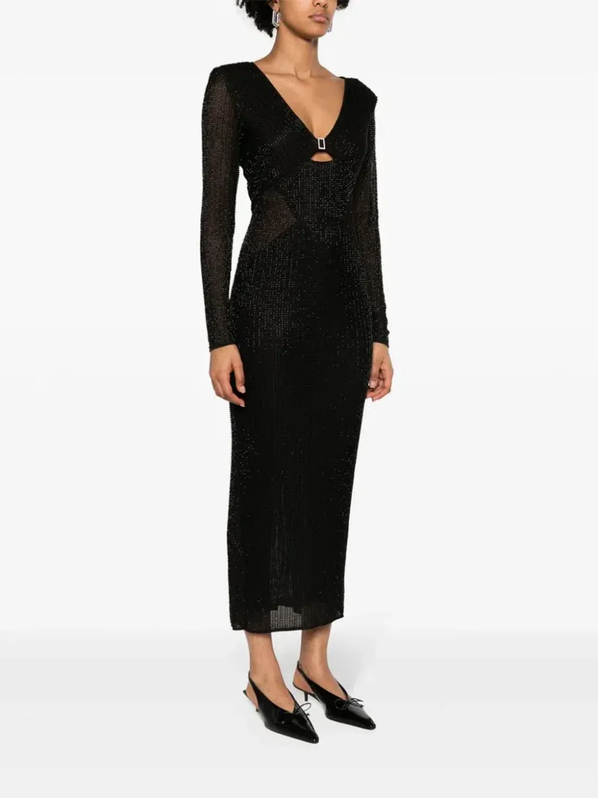 Self Portrait Beaded Mesh Midi Dress Black Size 10 - Image 2