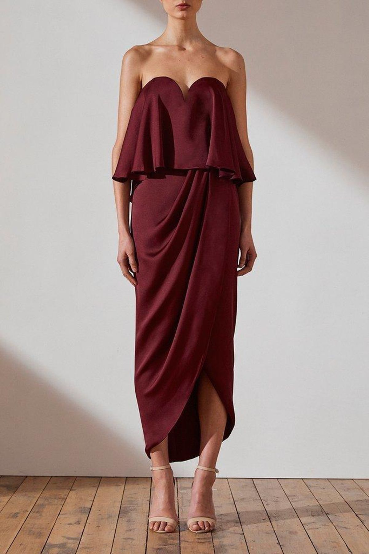 Shona Joy Luxe U Shaped Frill Dress Burgundy Size 10 - Image 1