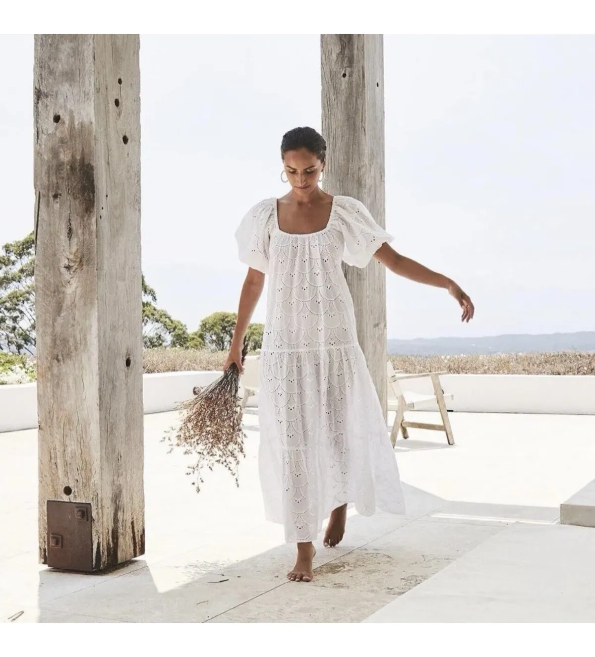 Palm Noosa Amalfi Broderie Anglais Maxi Dress White Size AU 10 for rent on The Volte - main image
