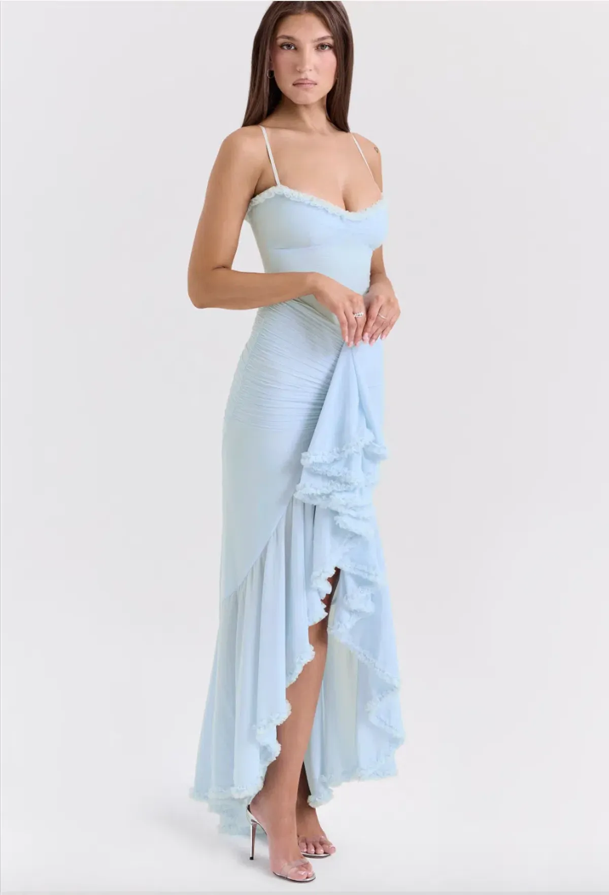 House of CB Gabbi Ice Blue Mesh Ruffled Front Gown Size AU 6 - Image 6