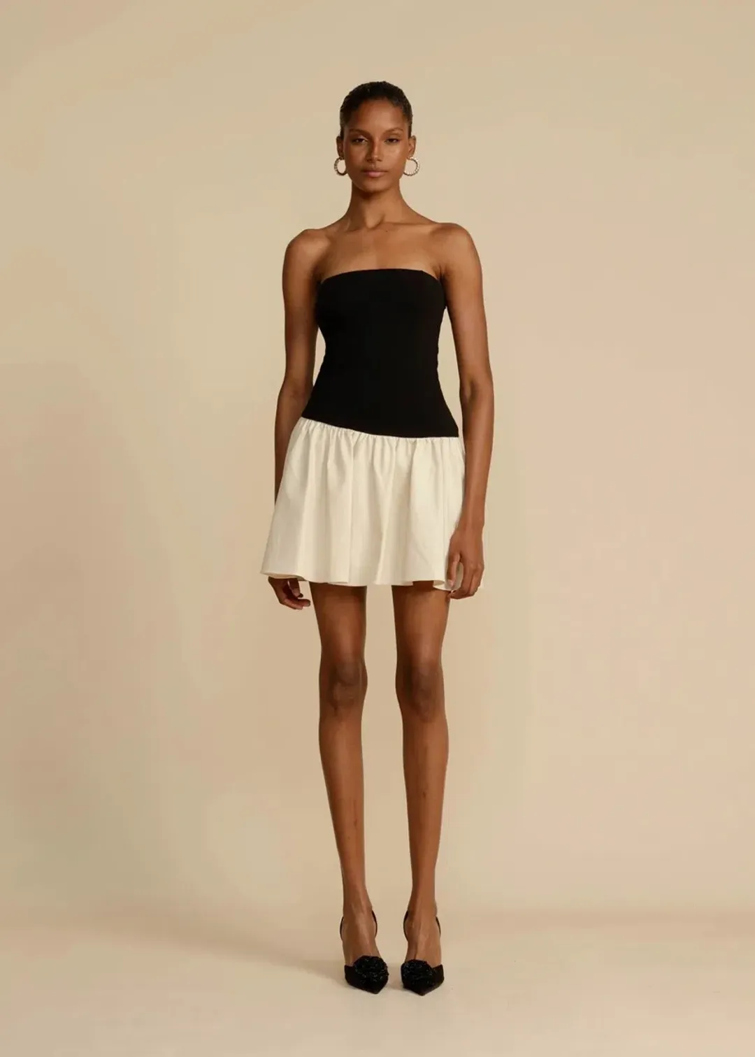 Arcina Ori Celine Mini Dress Black and Ivory Size M for rent on The Volte - main image