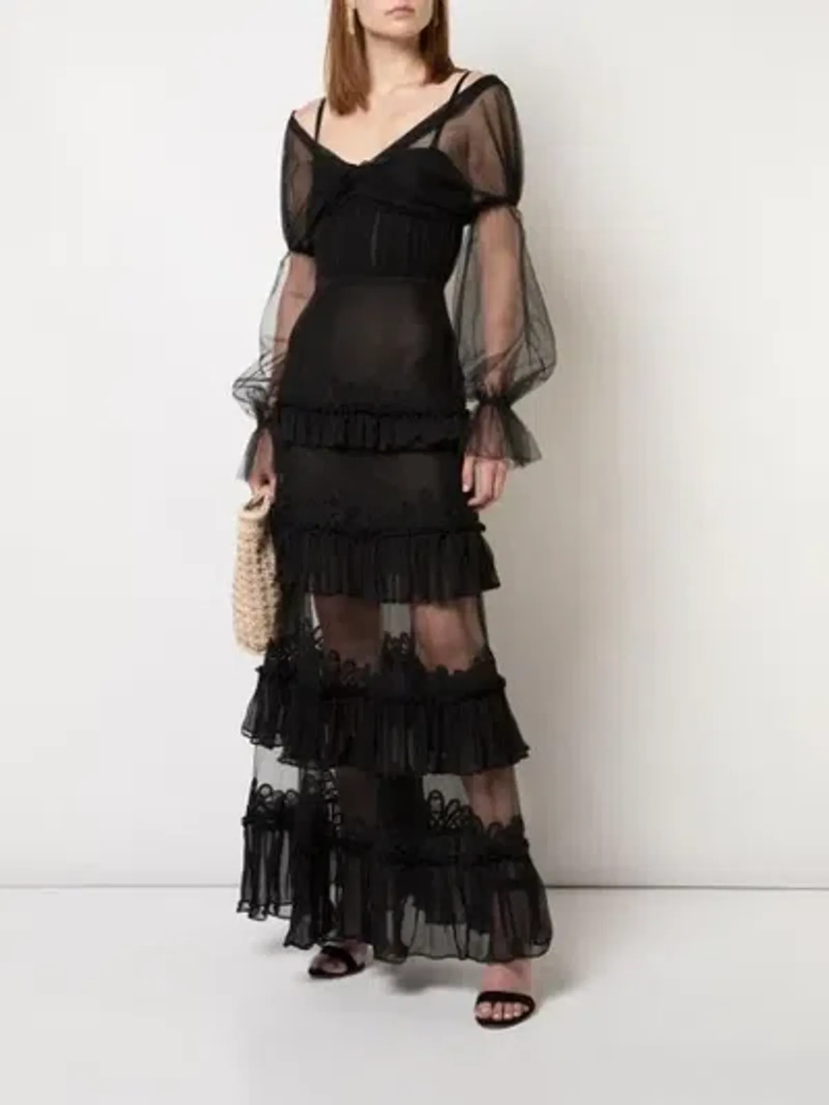 Jonathan Simkhai Lace Tulle Ruffle Dress Black Size 6 - Image 1