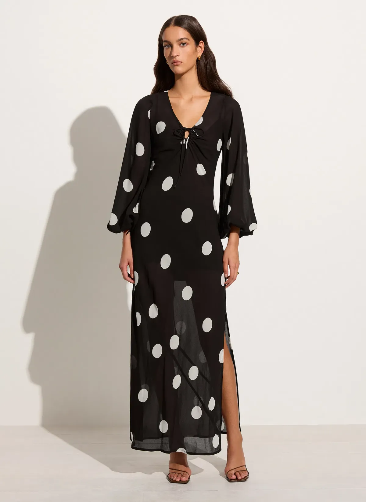 Faithfull The Brand Santos Maxi Dress Veia Polka Dot Chocolate Size AU 8 - Image 1
