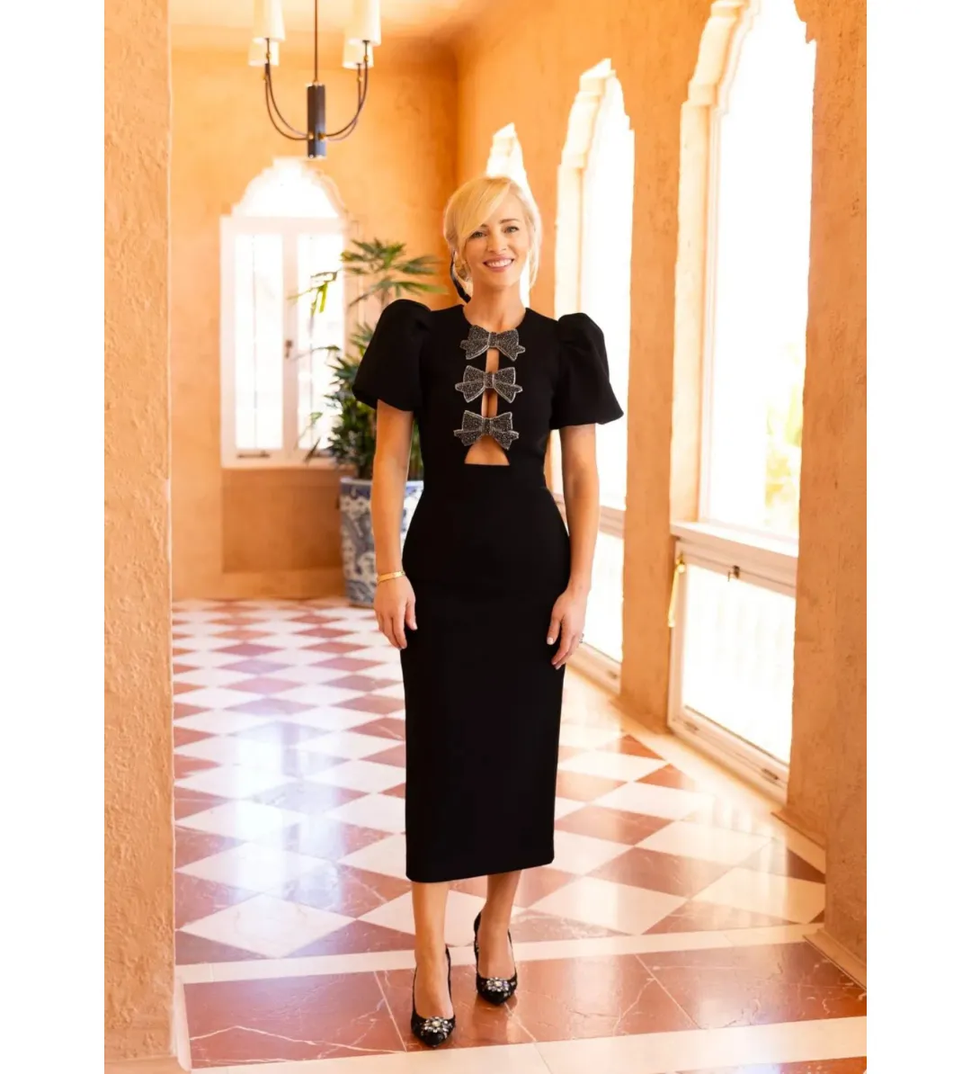 Rebecca Vallance Eliana Puff Sleeve Midi Dress Black Size 10 for rent on The Volte - main image