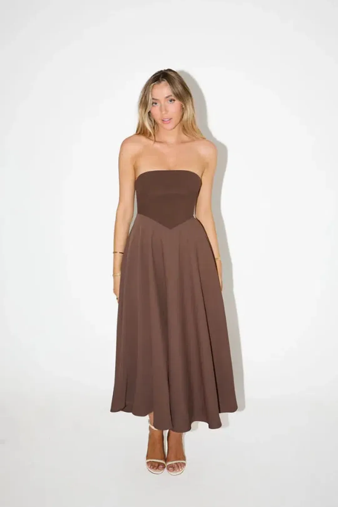 Odd Muse The Ultimate Strapless Jersey Midi Brown Size L/AU 12 for rent on The Volte - main image