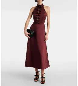 Rebecca Vallance Merlot Halter Midi Dress Burgundy Size 8 for rent on The Volte - image 1