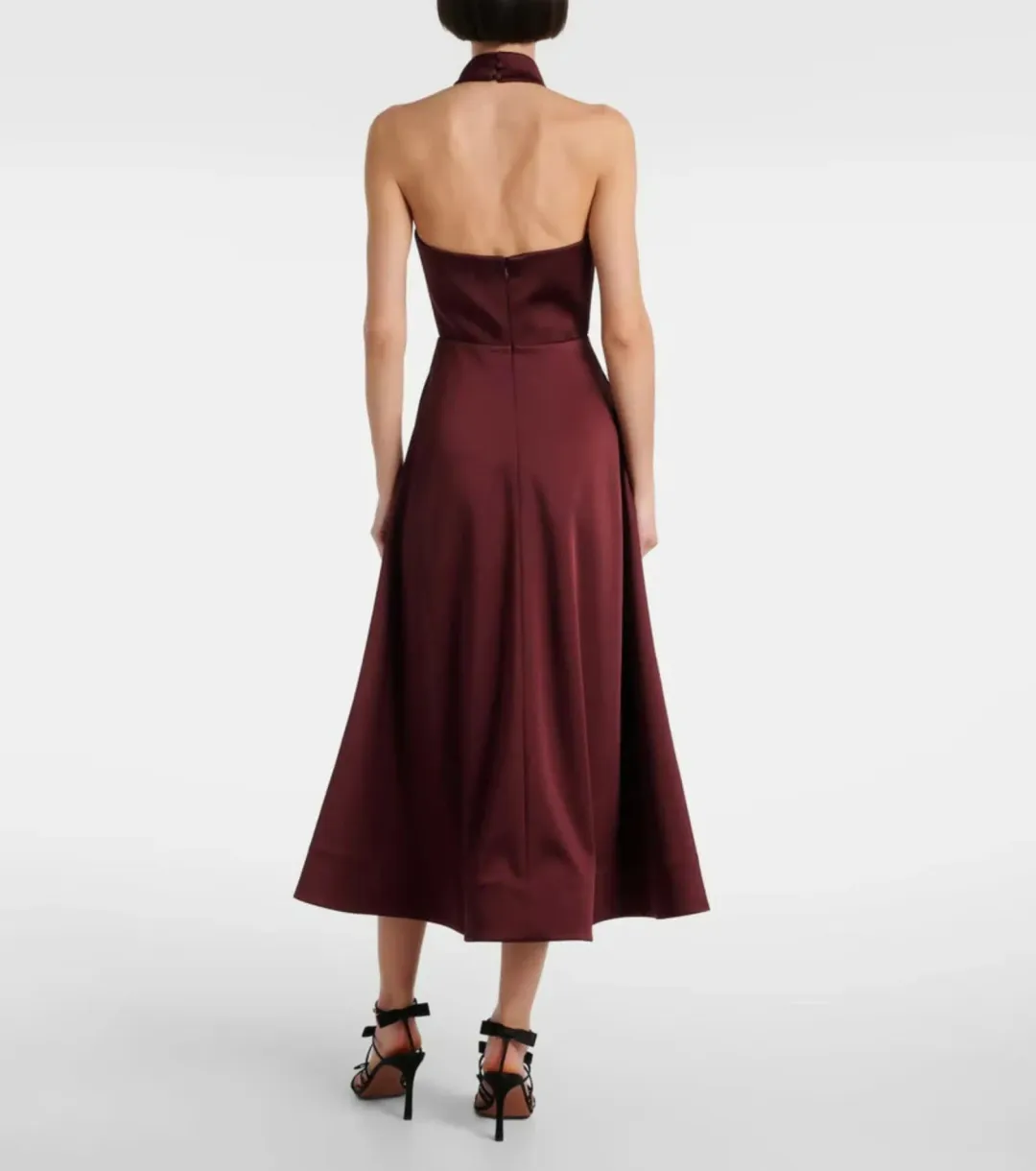 Rebecca Vallance Merlot Halter Midi Dress Size AU 10 for rent on The Volte - main image