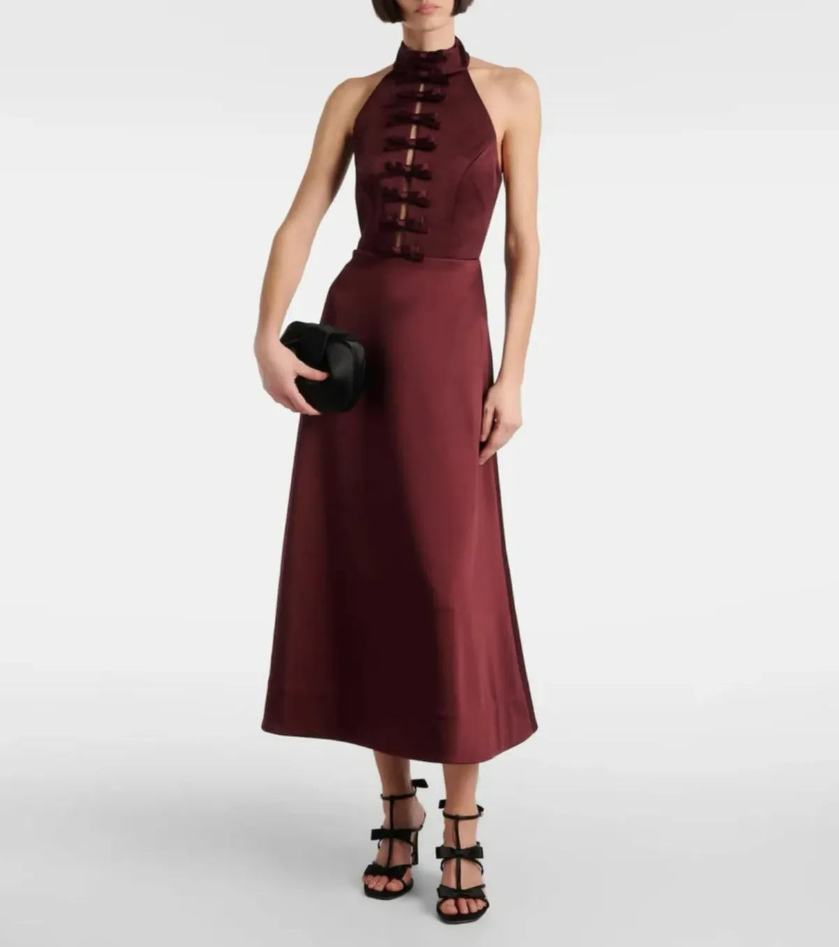 Rebecca Vallance Merlot Halter Midi Dress Size AU 10 for rent on The Volte - main image