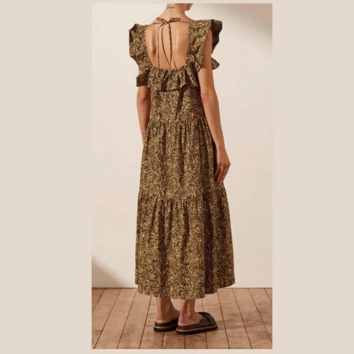 Shona Joy Lilou Ruffle Square Neck Midi Dress Floral Size 10 - Image 2