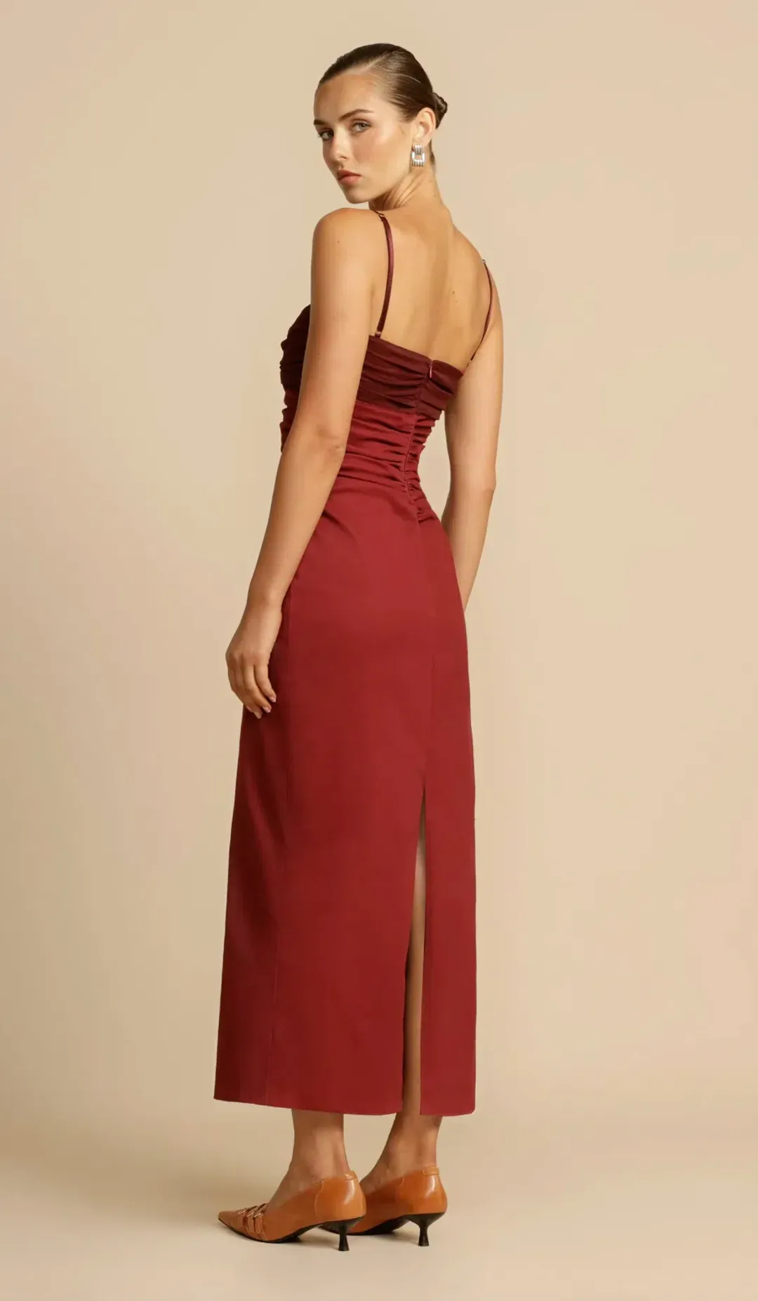 Arcina Ori Kinsley Dress Maxi Burgundy Size AU 8 for rent on The Volte - main image