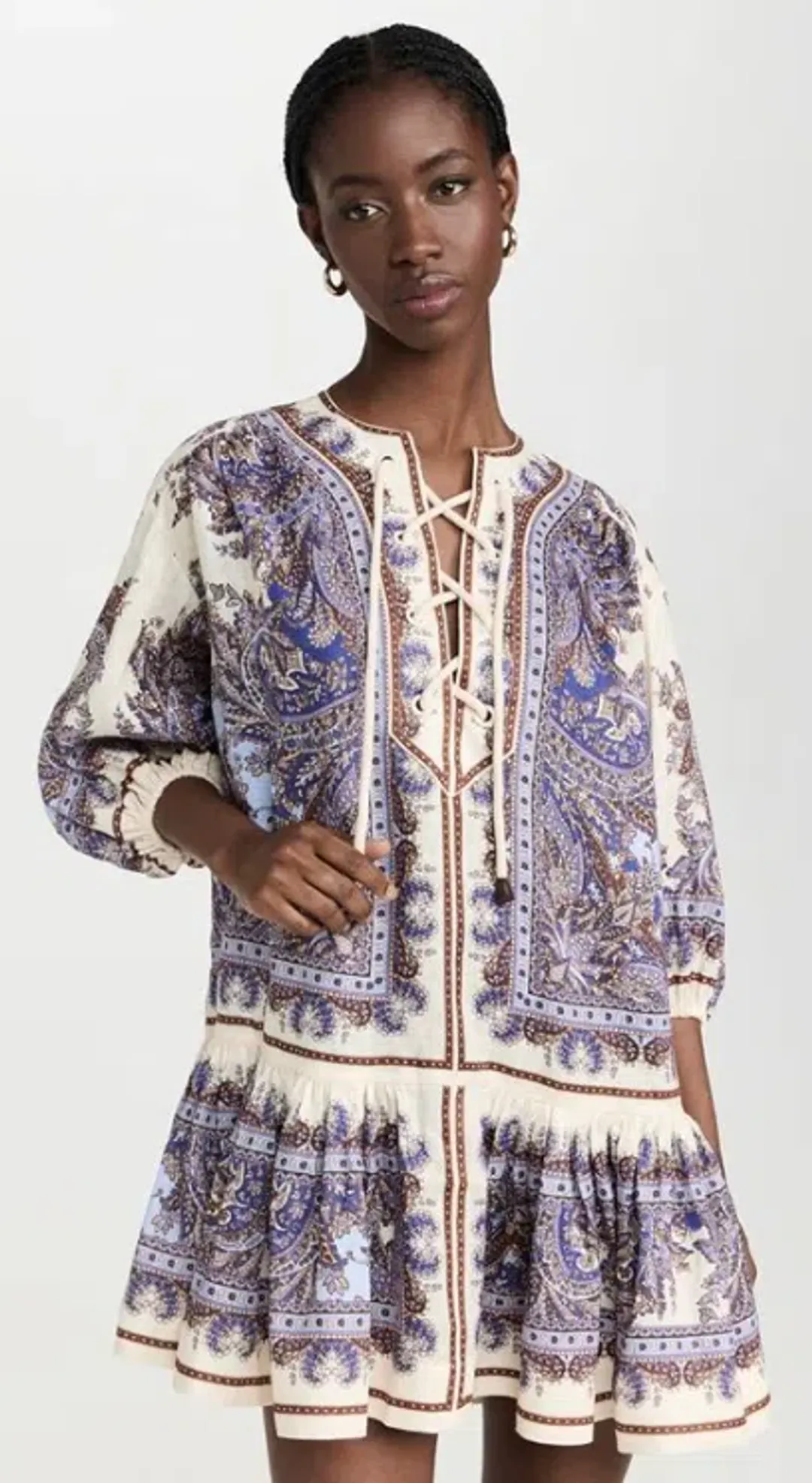 Zimmermann Ottie Eyelet Paisley Linen Mini Dress Size AU 8 for rent on The Volte - main image