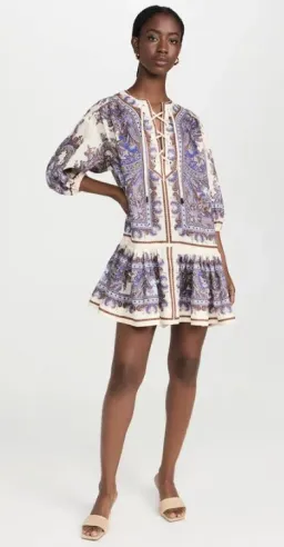 Zimmermann Ottie Eyelet Paisley Linen Mini Dress Size AU 8 for rent on The Volte - image 1