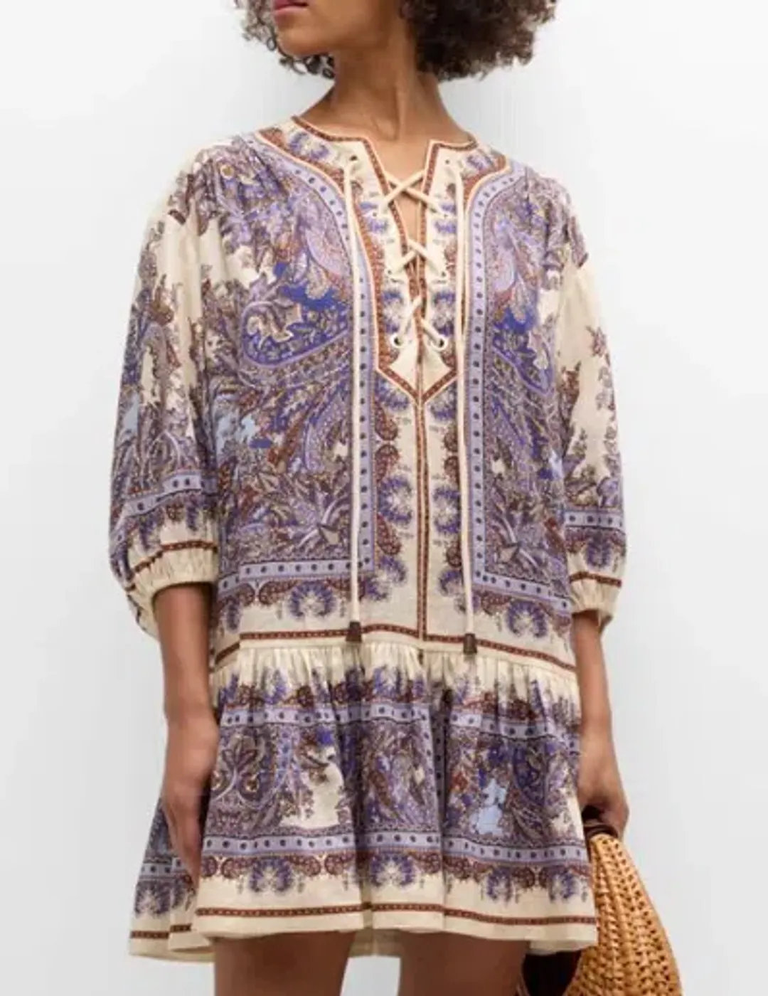 Zimmermann Ottie Eyelet Paisley Linen Mini Dress Size AU 8 for rent on The Volte - main image