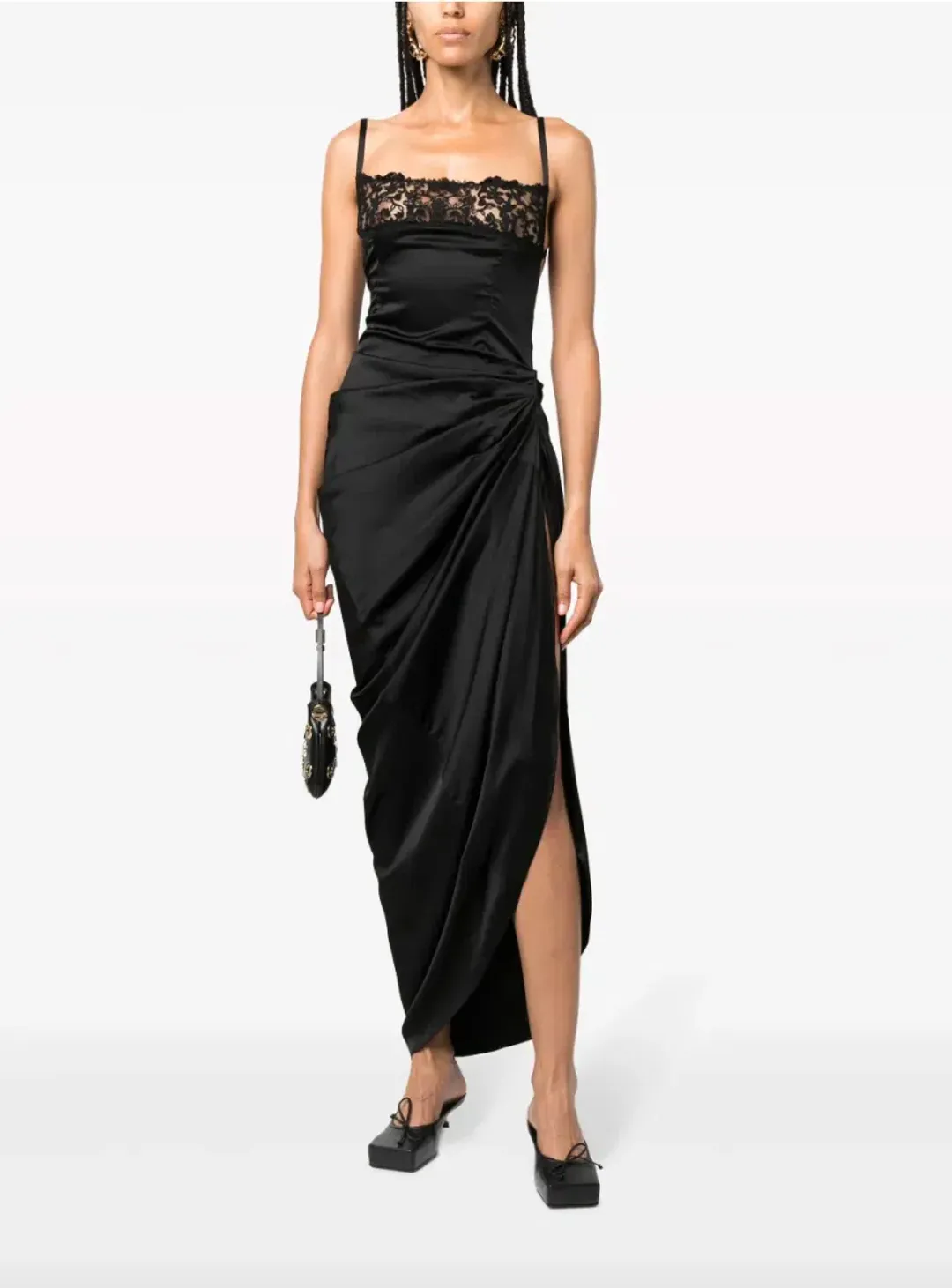 Jacquemus La Saudade Floral-Embroidered Asymmetric Maxi Dress Black Size 8 for rent on The Volte - main image