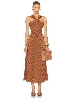 Zimmermann Illuminate Halter Midi Dress in Metallic Bronze Stripe Size 1 / AU 10 for rent on The Volte - image 1