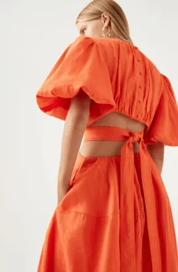 Aje Cosette Tie Back Midi Dress Orange Size 6 for rent on The Volte - image 3