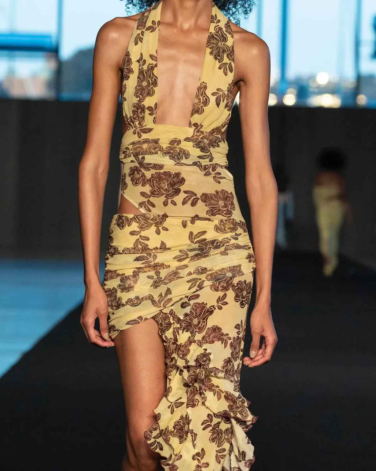 Bec & Bridge Malibu Bay Halter Dress in Citrus Plum Floral Size AU 10 for rent on The Volte - main image