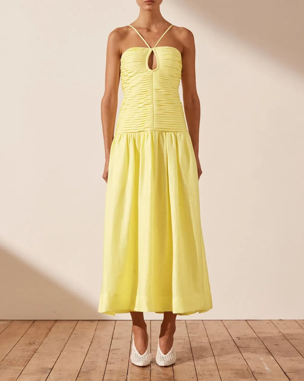 Shona Joy Thea Keyhole Midi Dress Yellow Size AU 8 - Image 1